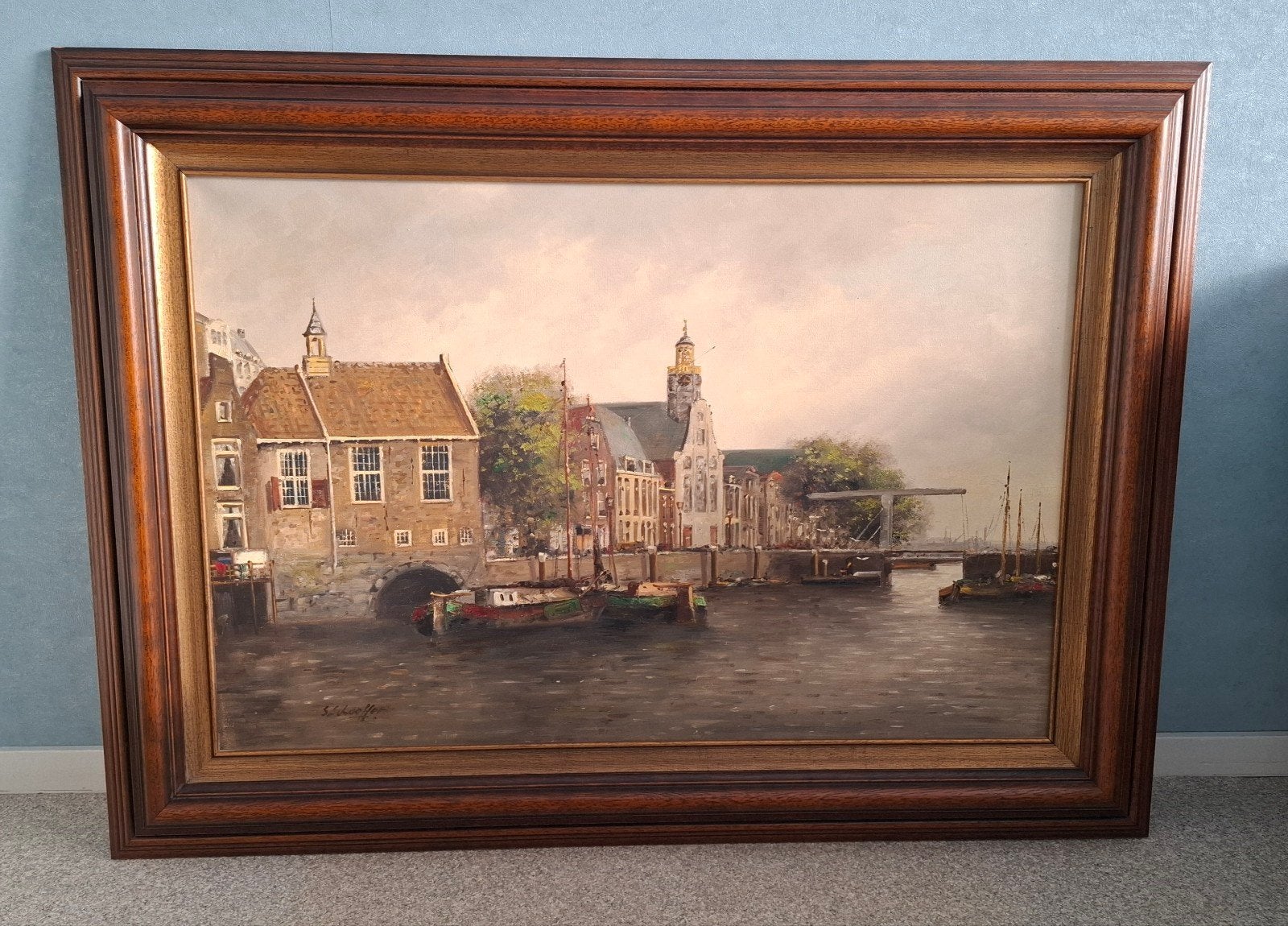 Siem Schaeffer - Aelbrechtskolk Delfshaven Rotterdam, Ophalen, Doek, Realistisch, Stads- / dorpsgezicht