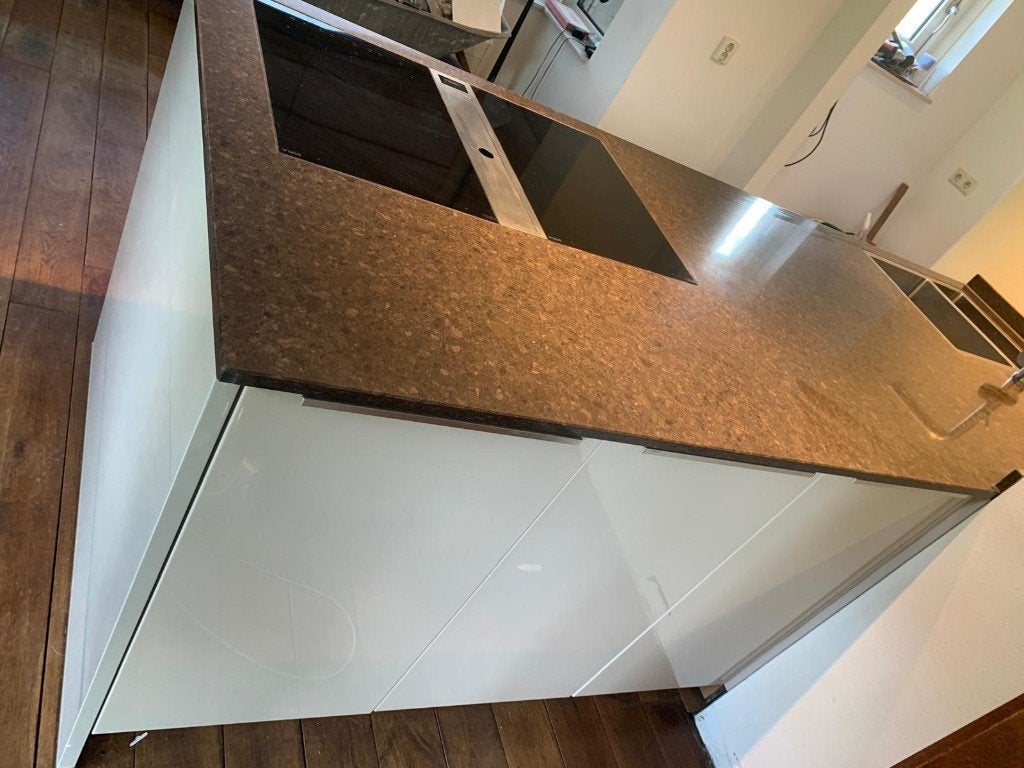 Moderne witte hoogglans eilandkeuken GEDEMONTEERD, Wit, Overige typen, Graniet of Steen, Ophalen of Verzenden