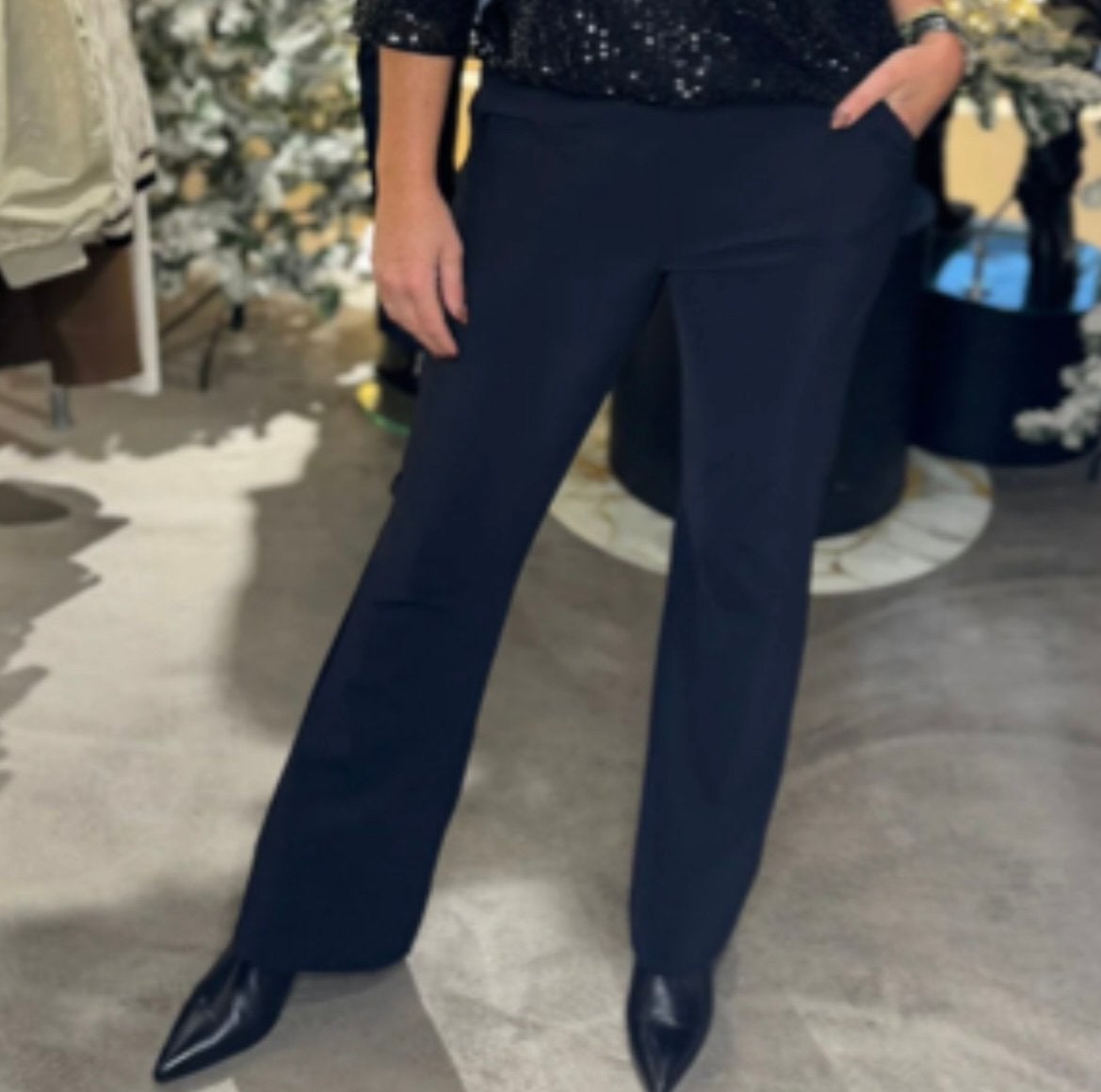 Studio Anneloes donkerblauwe flared bonded broek travel XL, Blauw, Maat 46/48 (XL) of groter, Ophalen of Verzenden, Zo goed als nieuw