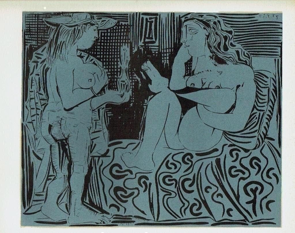 Picasso Two Women Linocut, Antiek en Kunst, Verzenden, Houtsnede