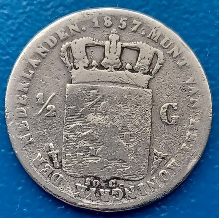 1/2 gulden 1857 - Willem III, ½ gulden, Koning Willem III, Verzenden, Zilver