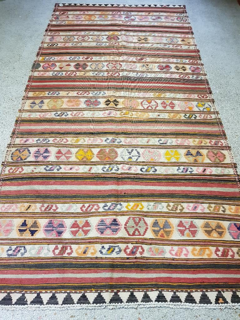 Vintage Kelim (kilim) 330 x 153 cm - vloerkleed (boho), Crème, 150 tot 200 cm, 200 cm of meer, Ophalen of Verzenden