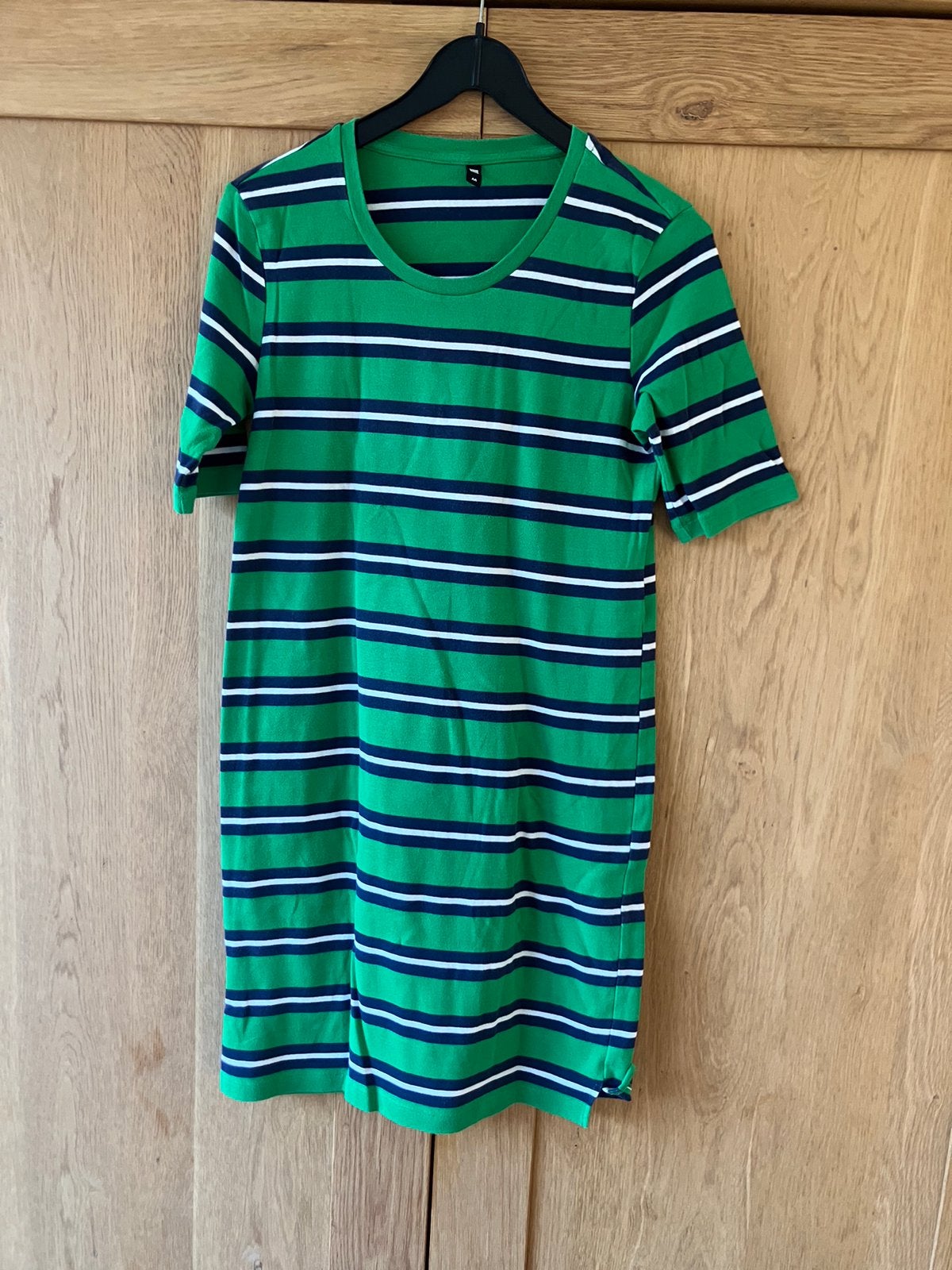 Z.g.a.n/strakke zomerjurk groen donkerblauw gestreept/Hema-M, Maat 38/40 (M), Ophalen of Verzenden, Zo goed als nieuw, Onder de knie