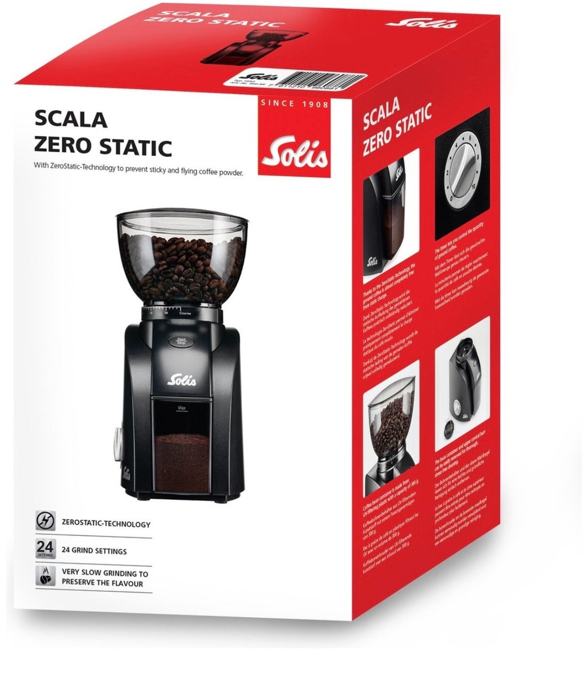 Solis Scala Zero Static Koffiemolen - Zo goed als nieuw, Overige modellen, Nieuw, 2 tot 4 kopjes, Koffiebonen