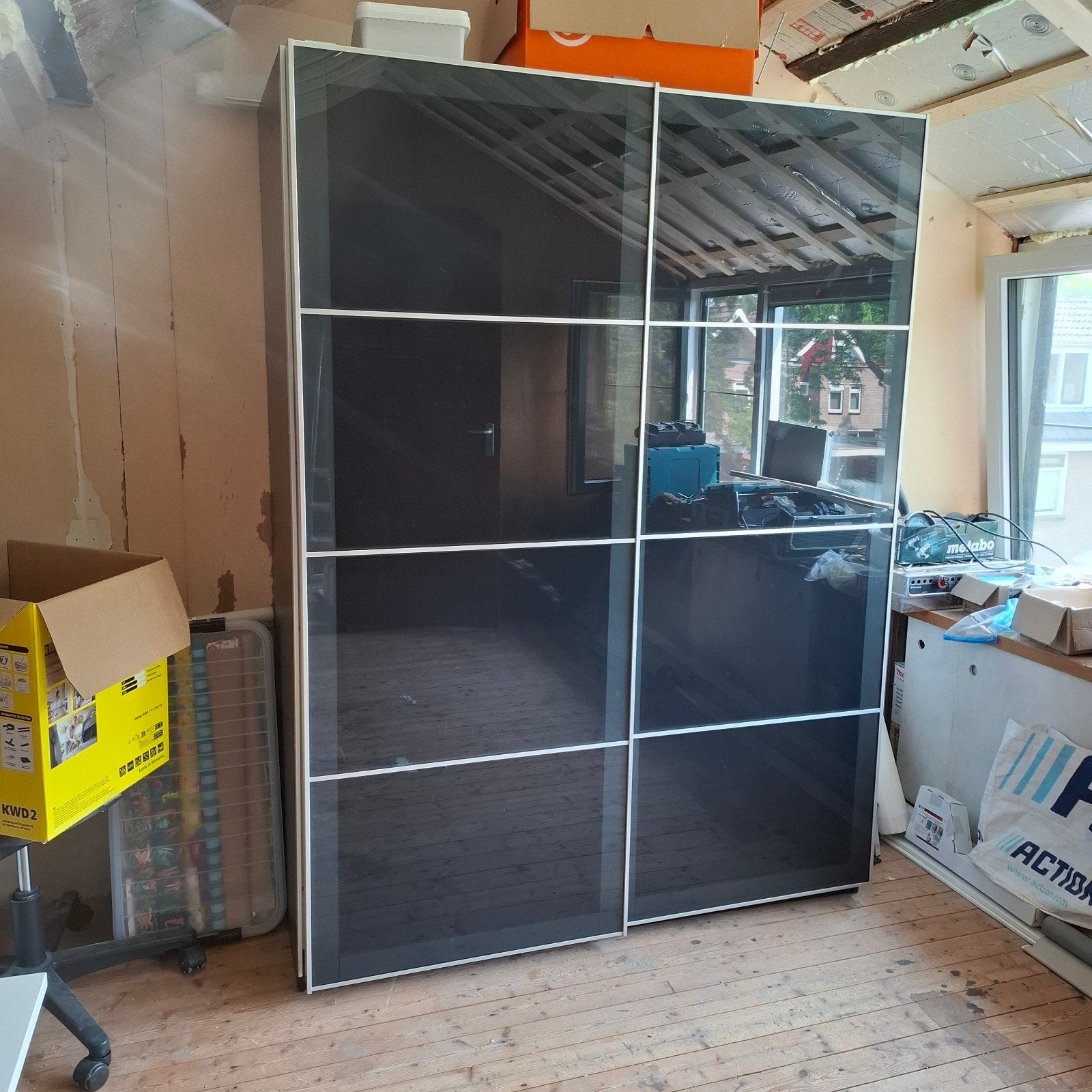 Ikea Pax Kledingkast Donkerbruin Hout met Spiegeldeur, Ophalen, Gebruikt, Modern, 50 tot 75 cm