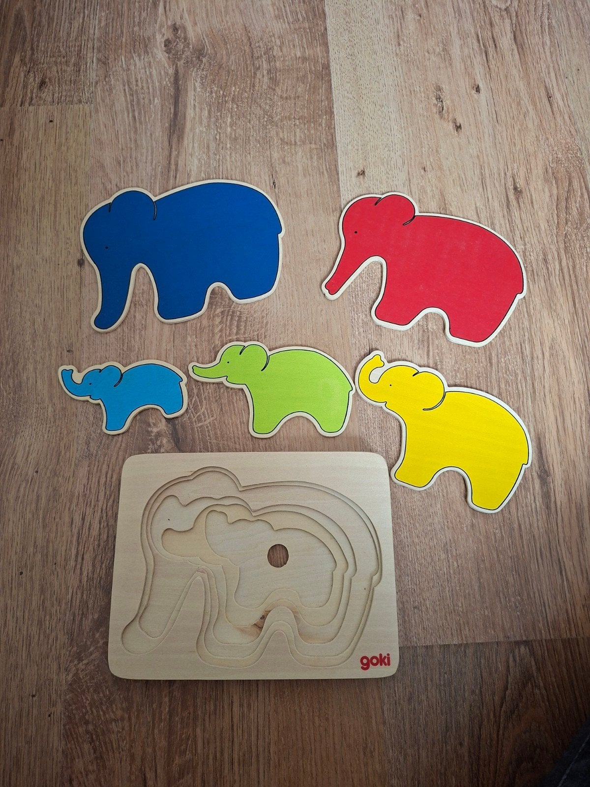 Goki houten olifanten puzzel voor kinderen, 2 tot 4 jaar, Gebruikt, Ophalen of Verzenden, Van hout