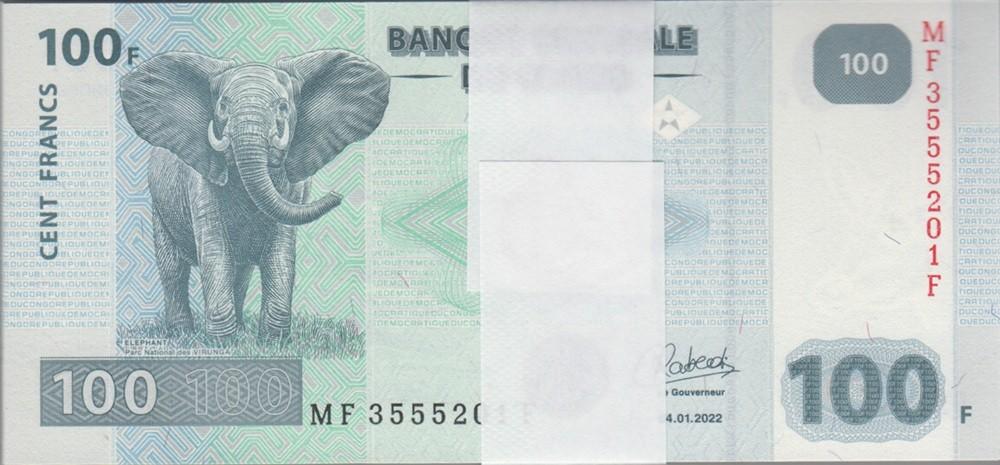 Congo bankbiljet 100 Francs 2022, Pick W98 B UNC in bundel, Ophalen of Verzenden, Overige landen, Los biljet