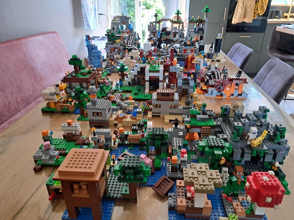 Lego Minecraft wereld! (26 sets, o.a. 21137, 21127, 21118), Ophalen, Gebruikt, Minecraft, Lego