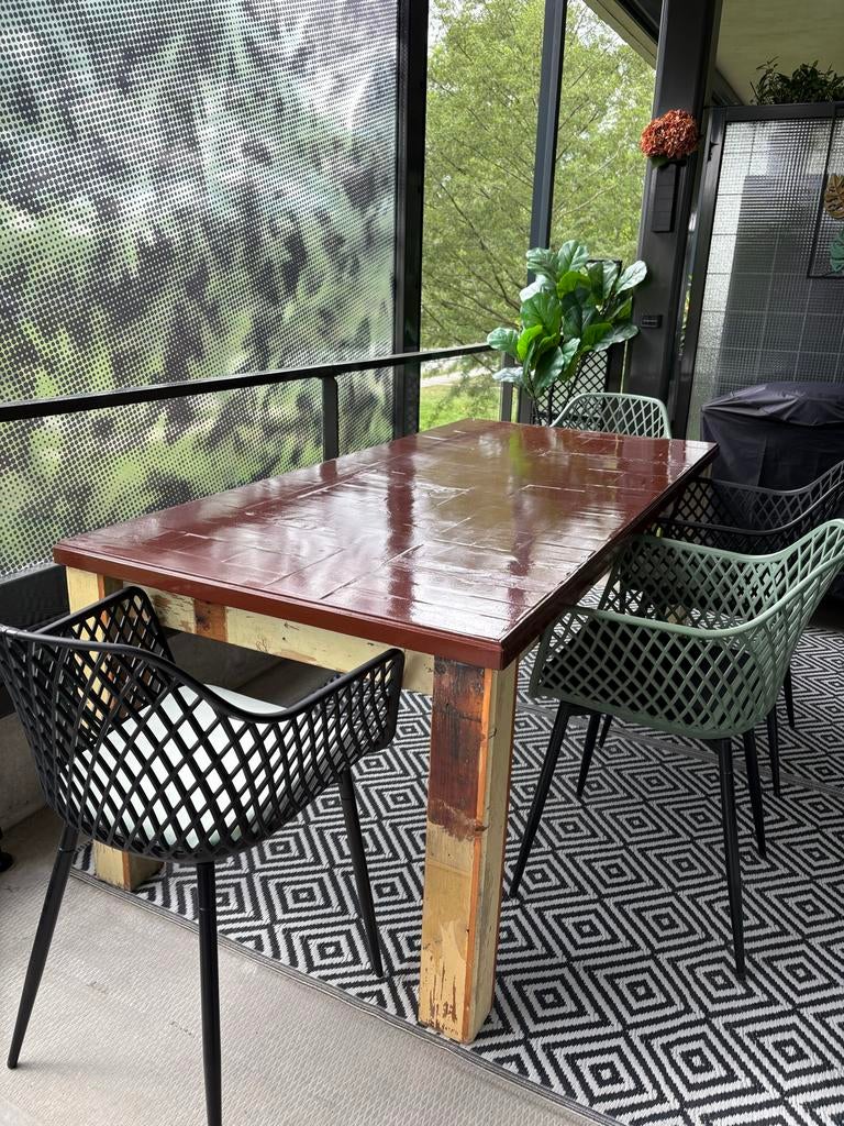 Robuuste eettafel van gerecycled hout, Huis en Inrichting, Tafels | Eettafels, Ophalen, Gebruikt, 50 tot 100 cm, Vijf personen of meer