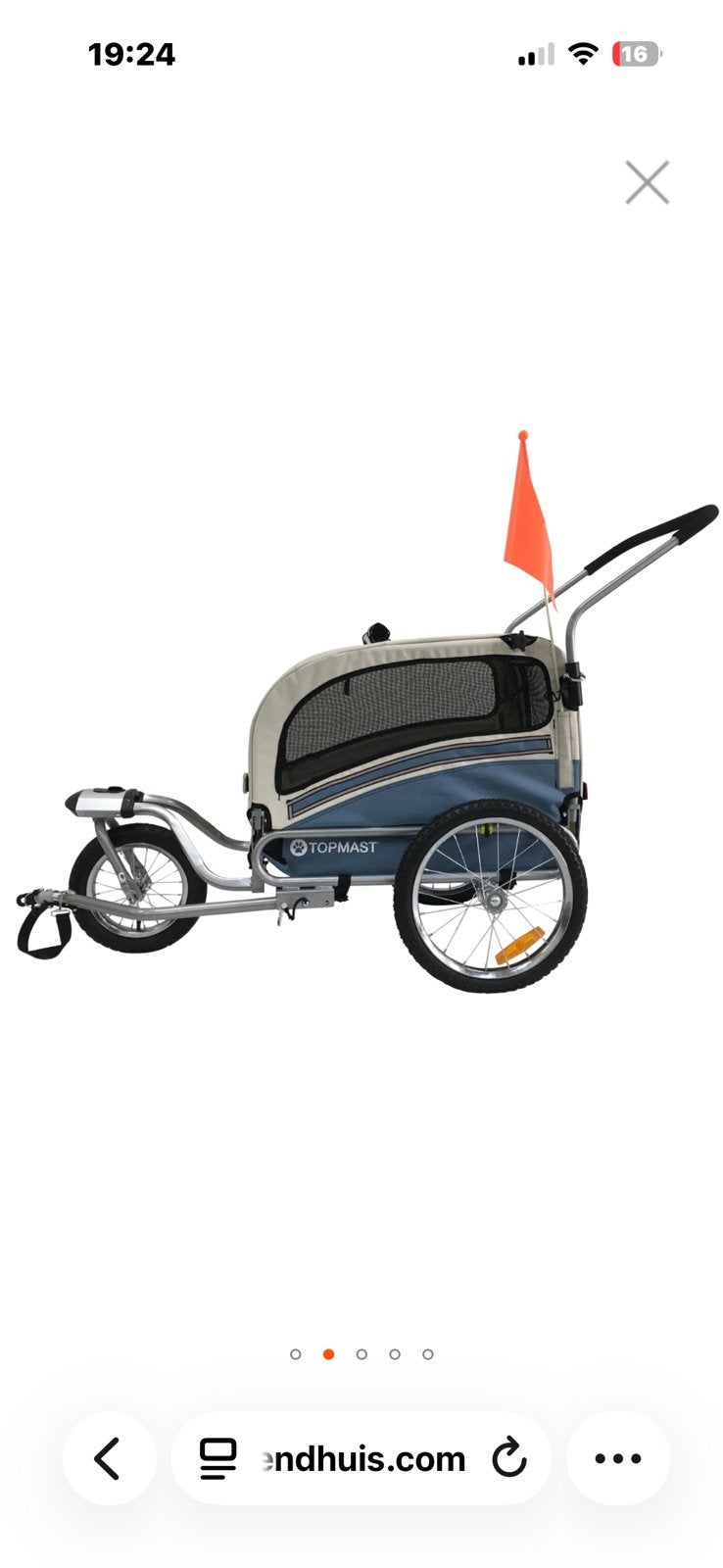TOPMAST HONDENFIETSKAR SKY - MET JOGGER FUNCTIE - MEDIUM