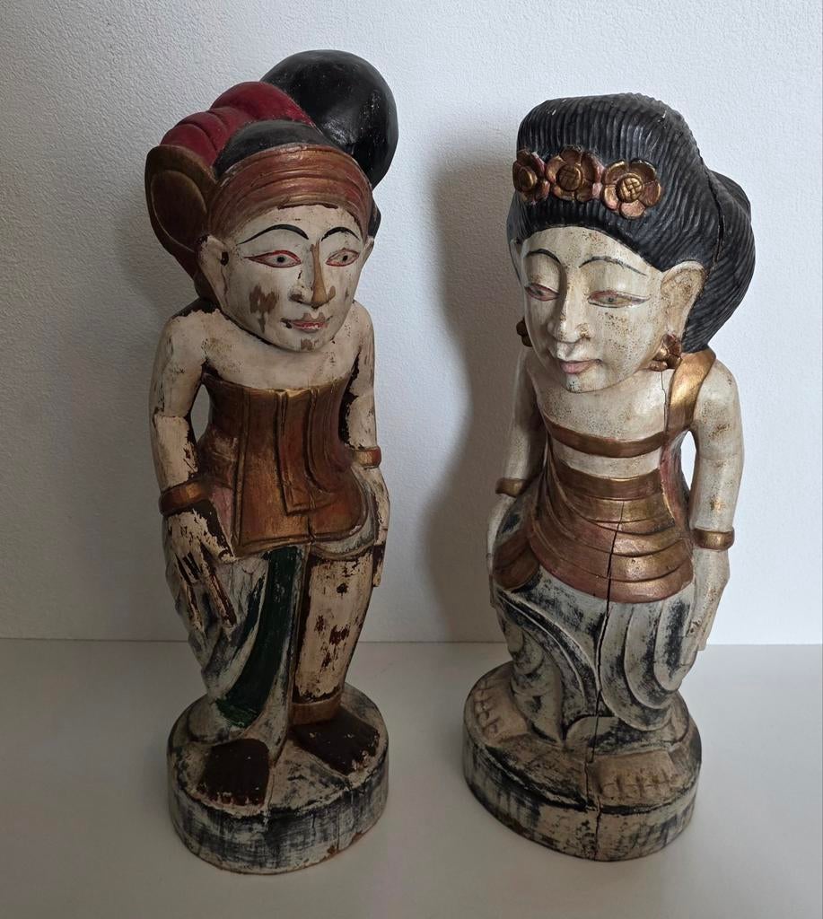 Mooi indonesisch handgesneden houtsnijwerk bruidspaar, Antiek en Kunst, Ophalen of Verzenden