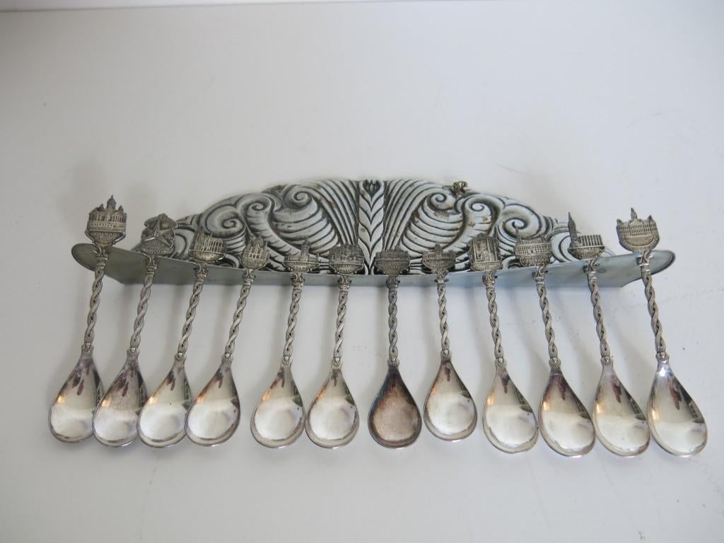 Art deco lepelrekje + 12 lepels, Ophalen of Verzenden