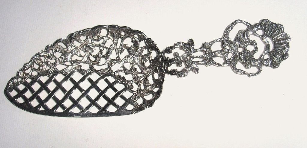 Antiek zilveren open ajour bewerkte taartschep gekeurd, 1955, Ophalen of Verzenden, Zilver