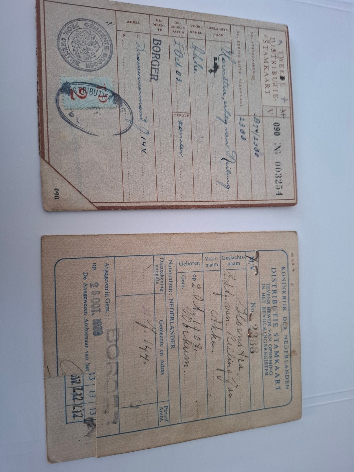Distributiestamkaart en bonkaarten WOII Borger, Ophalen of Verzenden, Nederland