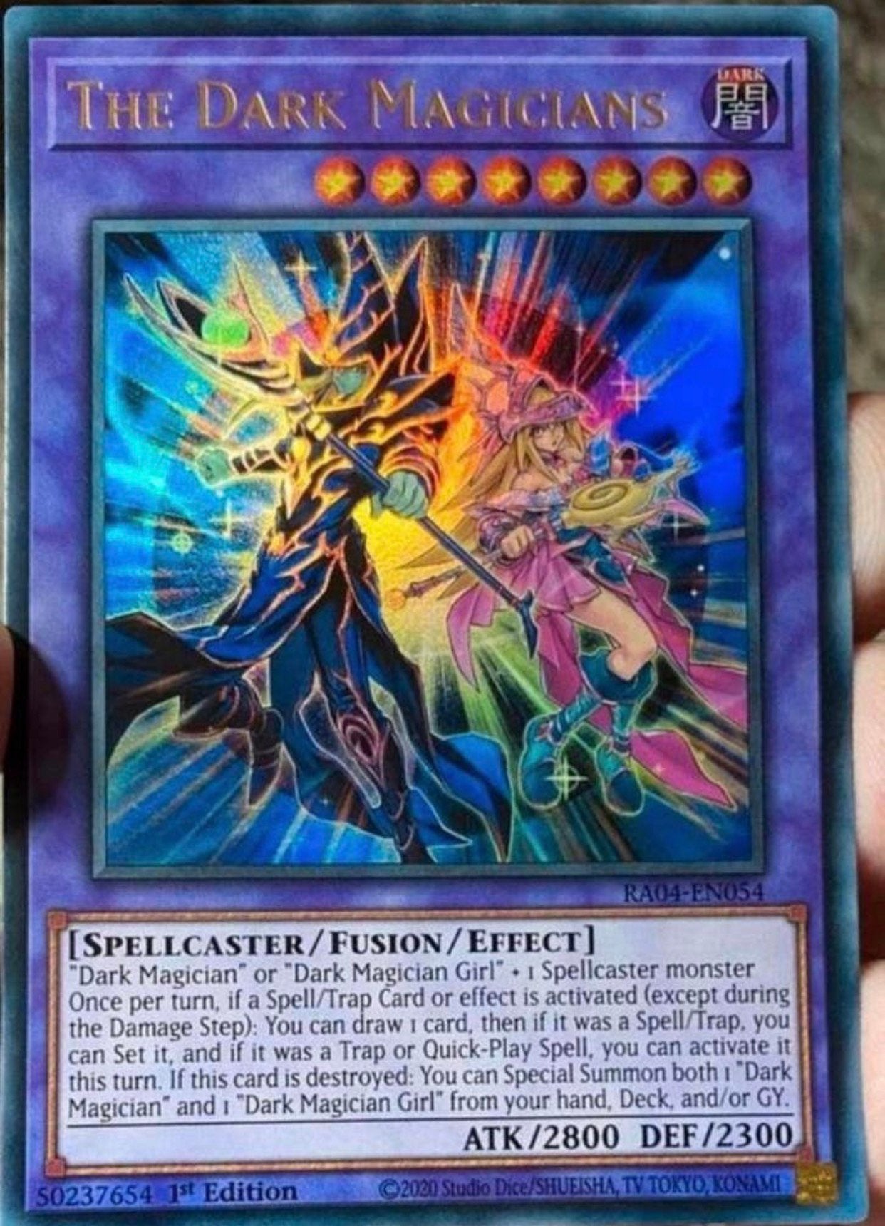 Yu-Gi-Oh! The Dark Magicians RA04 1st Edition !, Ophalen of Verzenden, Zo goed als nieuw, Losse kaart, Foil