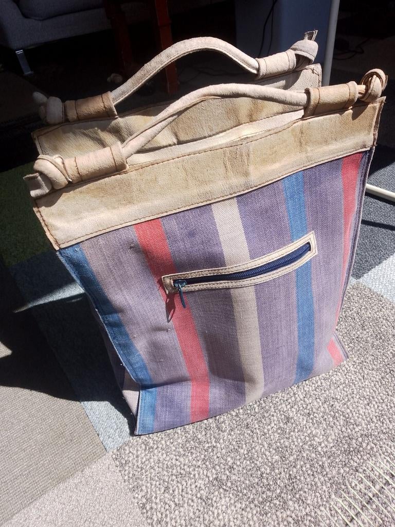 Vintage fietstas Shopper met Leren Details, Ophalen of Verzenden, Gebruikt
