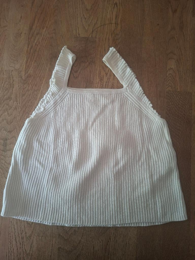 Zara mouwloos topje crème ribstof ruche bandjes maat 104, Anneonline, Steenbergen, Gebruikt, Meisje