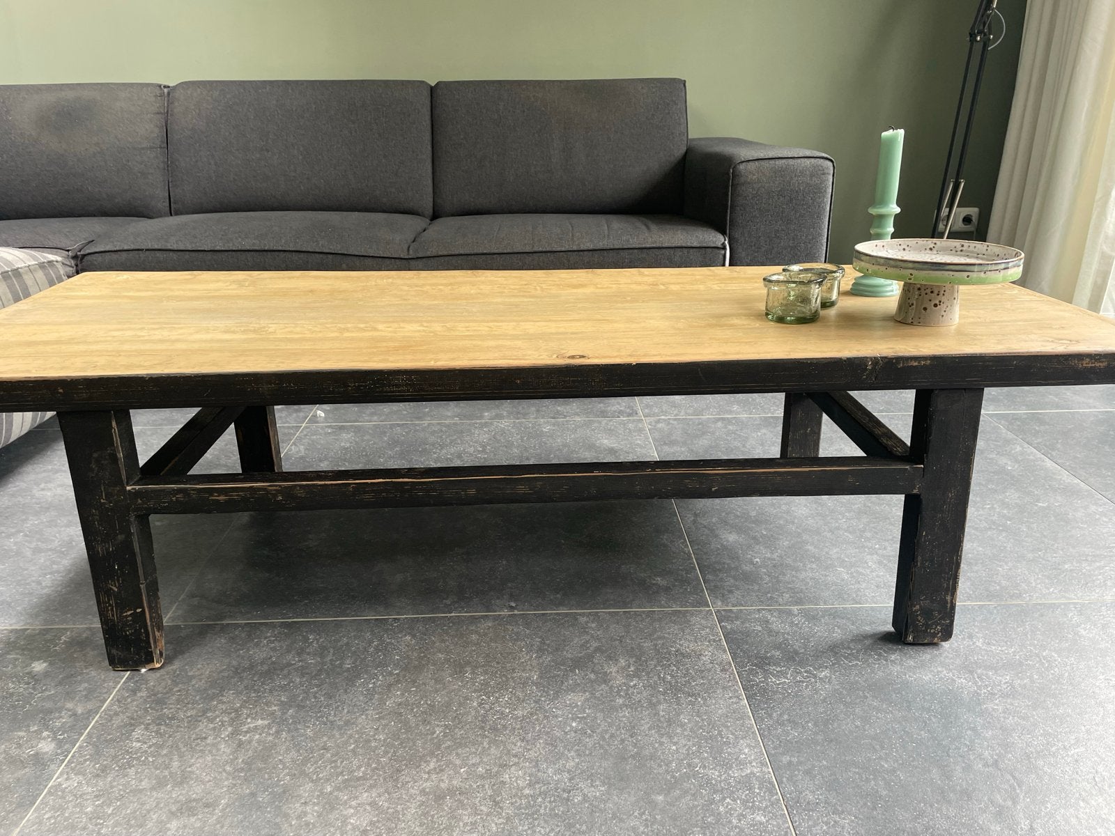 Robuuste houten salontafel - Landelijke stijl, Gebruikt, 150 tot 200 cm, Overige houtsoorten, 50 tot 100 cm
