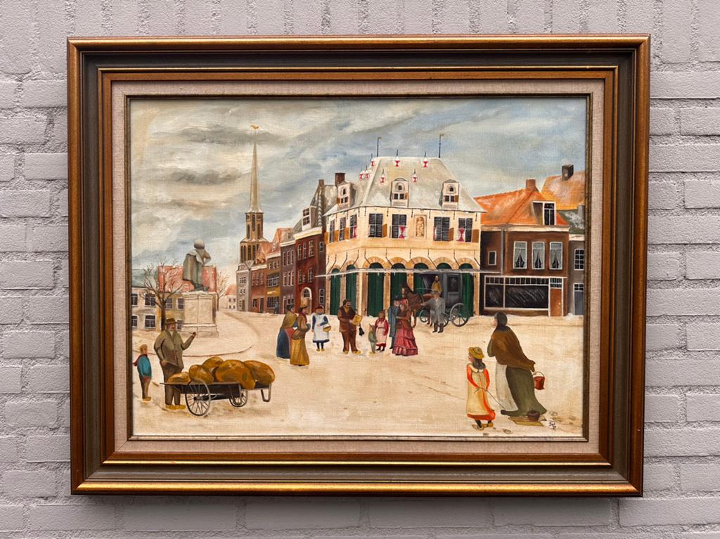 Klassiek schilderij/lijst ‘De Waag’ 80x100, Antiek en Kunst, Ophalen