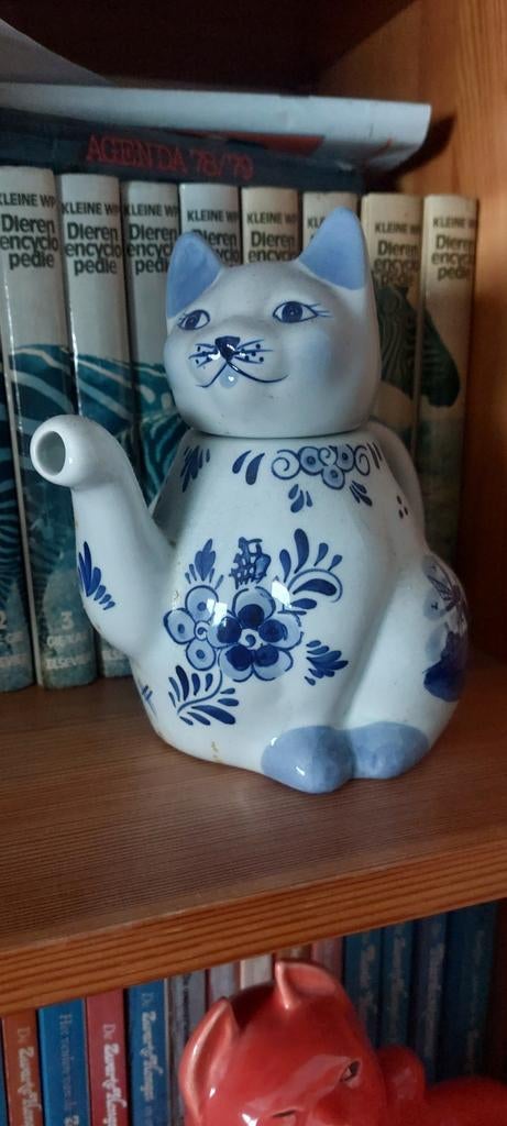 Delfts Blauw Kat Theepot - Handgeschilderd, Ophalen of Verzenden