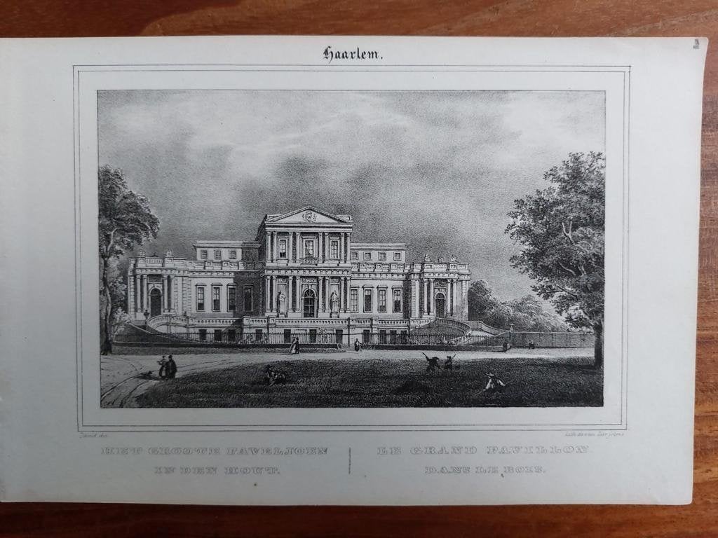 2 / Het Groote Paviljoen In Den Hout Haarlem Litho uit 1839, Ophalen of Verzenden