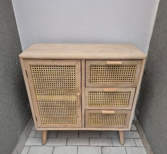 Webbing Java kast met 1 deur en 3 laden - 75x74.5x35 cm, Ophalen, Met deur(en), 50 tot 100 cm, Zo goed als nieuw