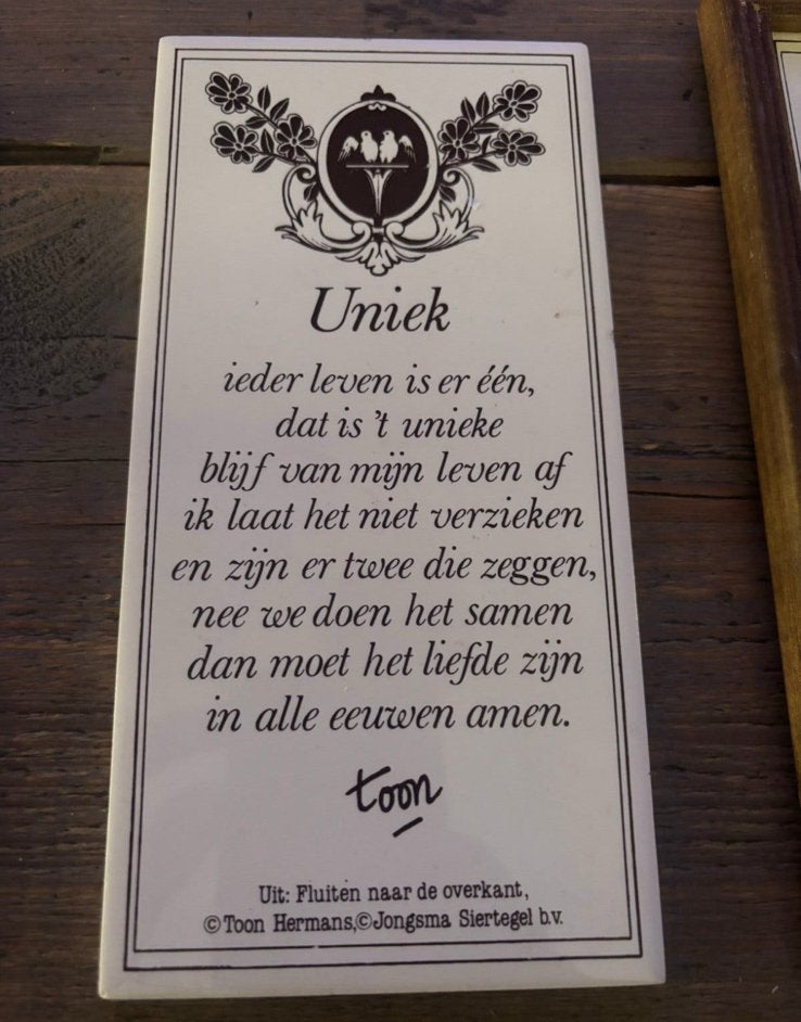 Antieke keramische tegel Toon Hermans: Uniek! 7,50€, Huis en Inrichting, Ophalen of Verzenden, Zo goed als nieuw