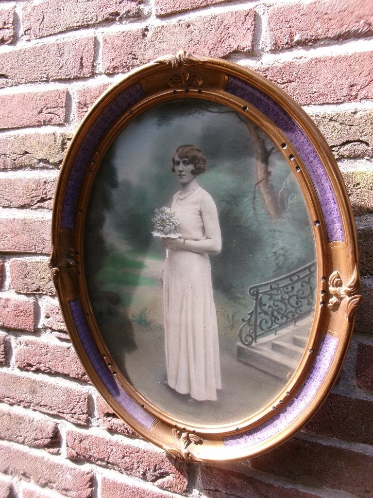 Prachtige antieke jaren 30 Franse ovale houten fotolijst, Ophalen of Verzenden