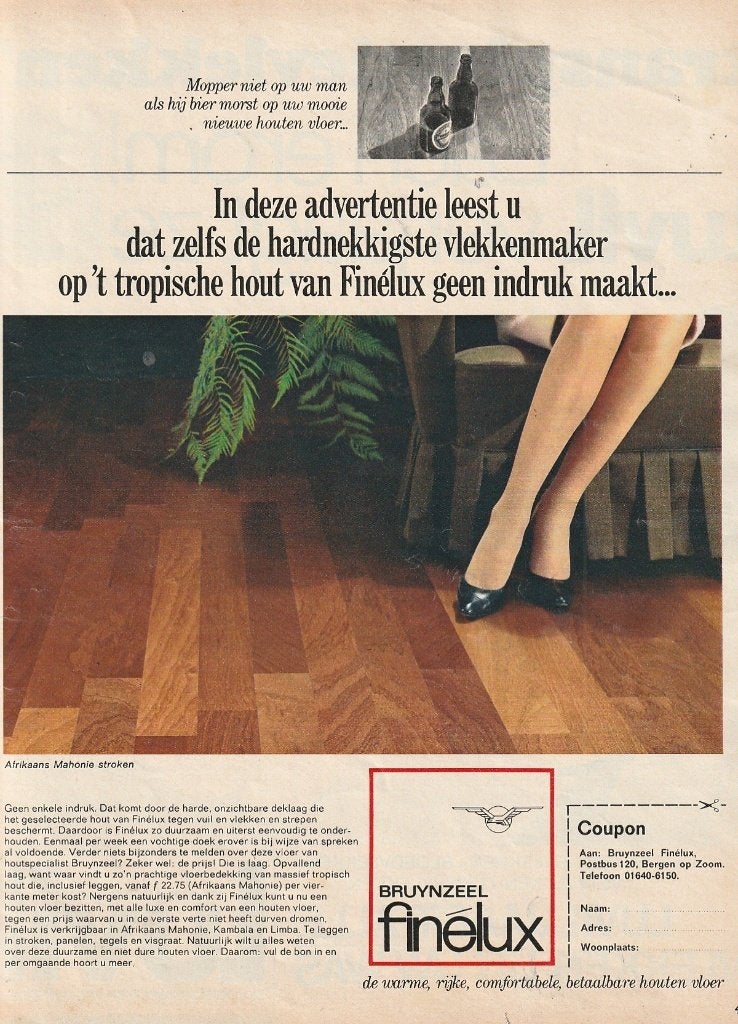 Retro reclame 1967 Bruynzeel Finelux Bergen op Zoom vloeren, Verzenden, Overige typen