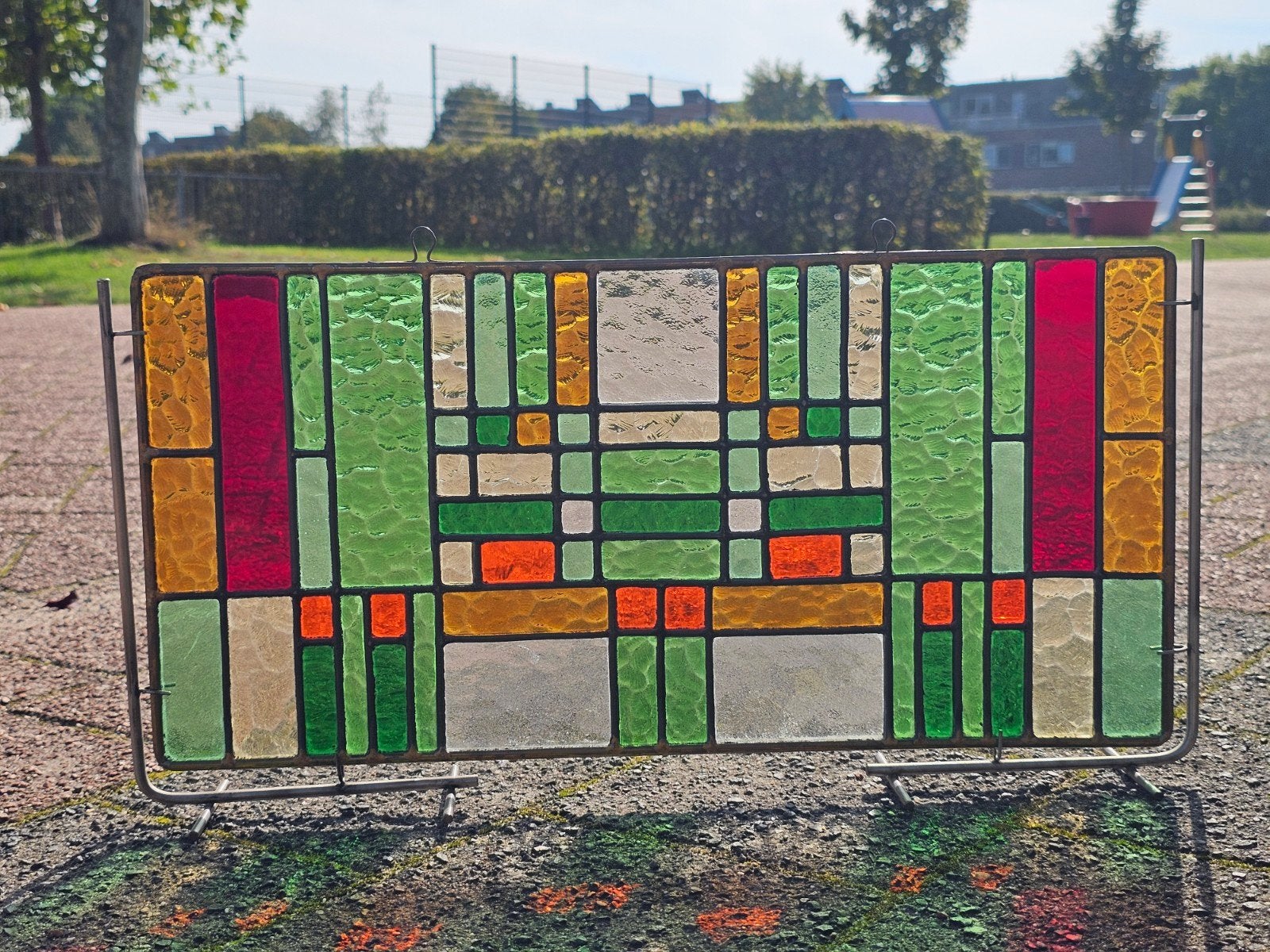 Prachtige Glas-in-Lood Raamhanger – Jaren '30/Prairie School, Antiek en Kunst, Ophalen of Verzenden