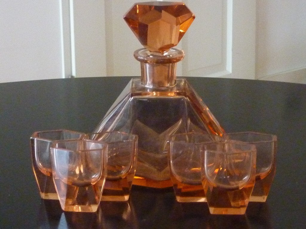 Art Deco likeurset, Jaren 30/40, Boheems glas, 1925, Antiek en Kunst, Antiek | Glas en Kristal, Ophalen of Verzenden