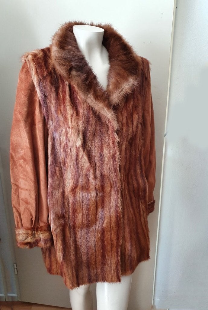 Vintage bontjas jas, Ophalen of Verzenden, Gedragen, Bruin