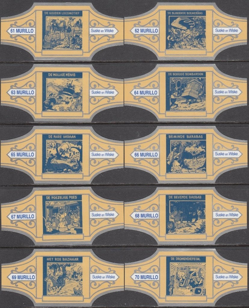 Sigarenbanden Suske en Wiske albumafbeeldingen, Mu. 61-70, Ophalen of Verzenden, Nieuw, Sigarenbandjes