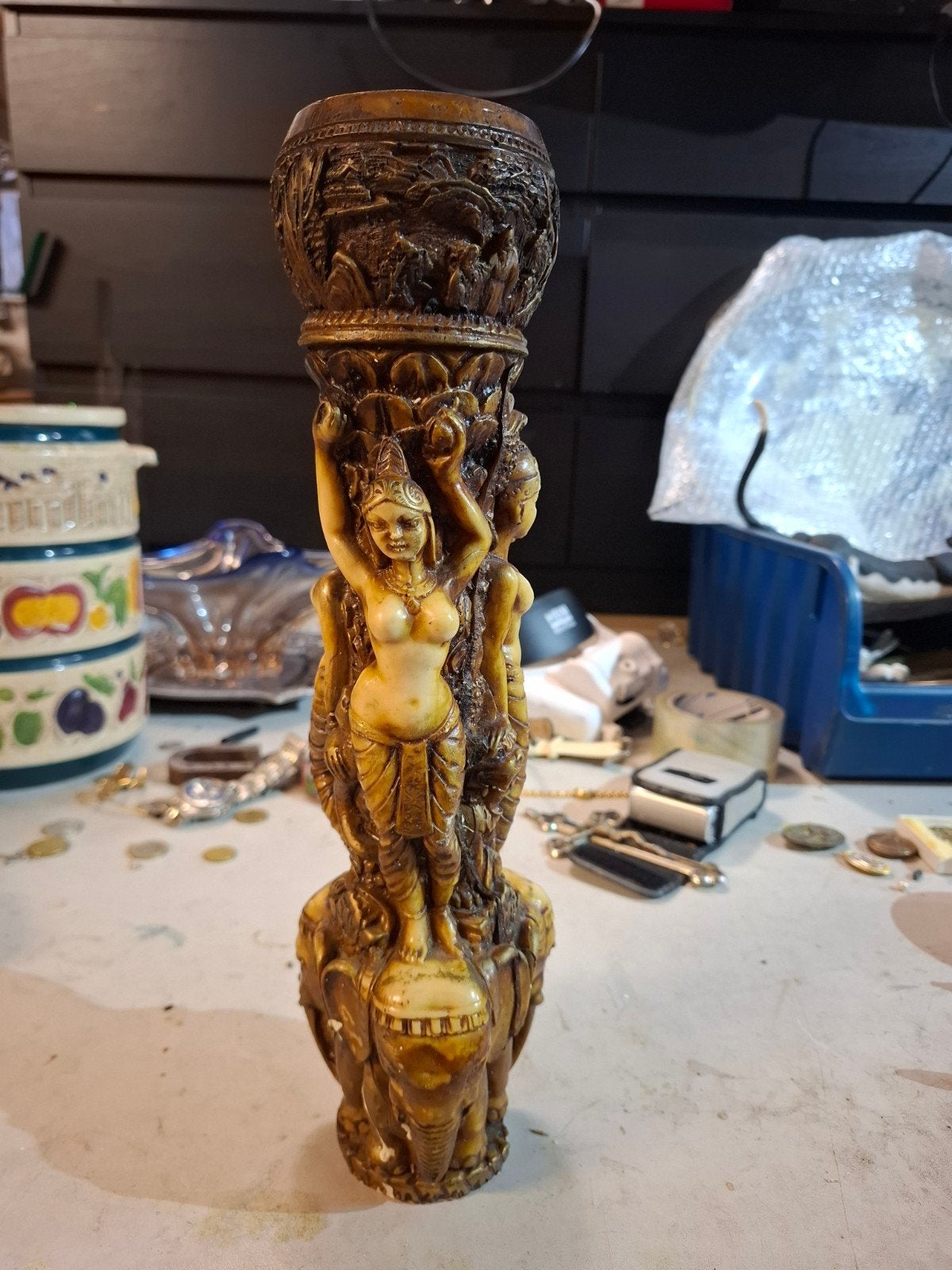 Decoratieve Zuil met Danseressen en Olifanten, Ophalen of Verzenden