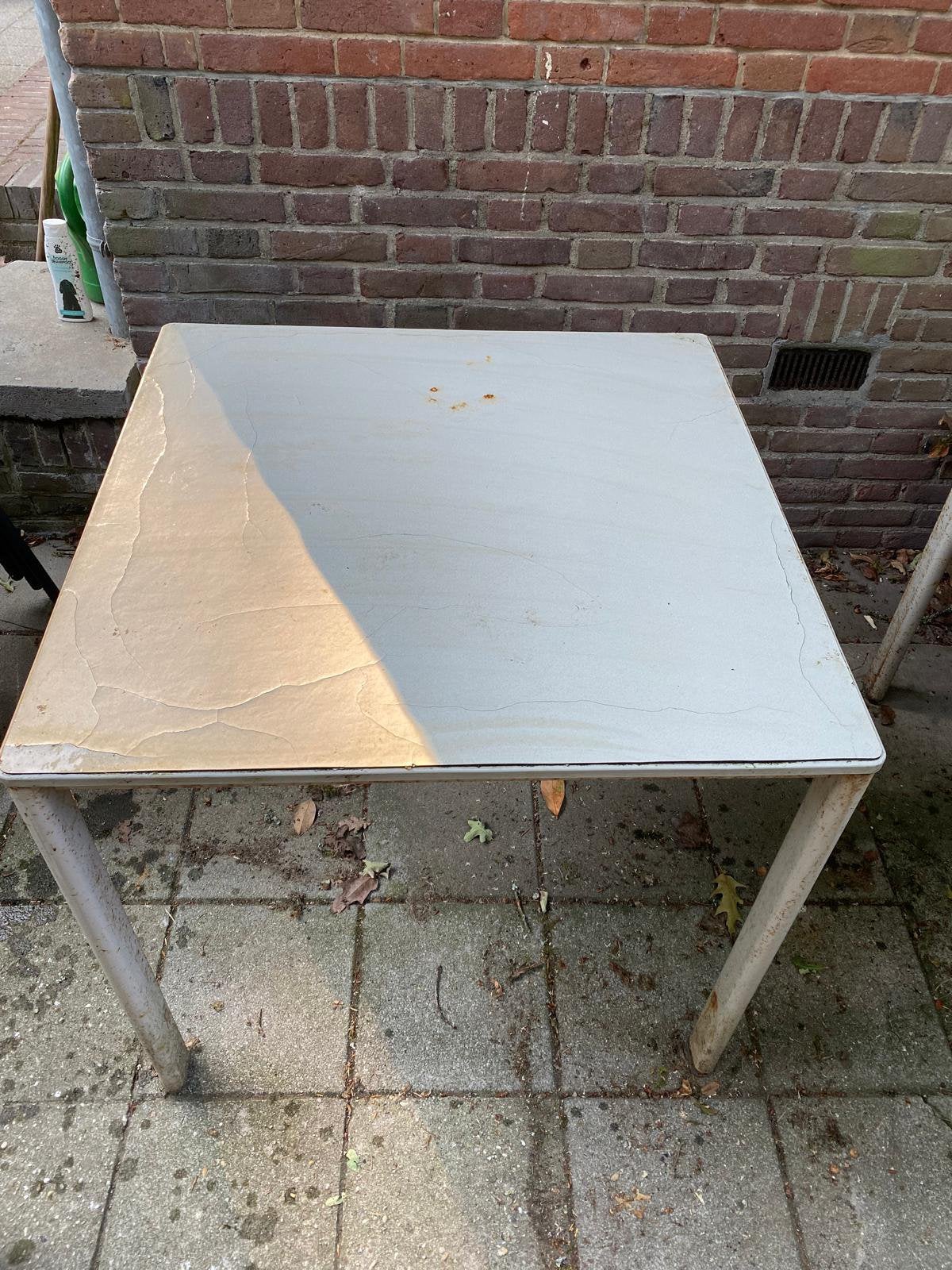 Gratis tafel 80x80 cm (poten kunnen los), Ophalen, Gebruikt, Rechthoekig, Metaal