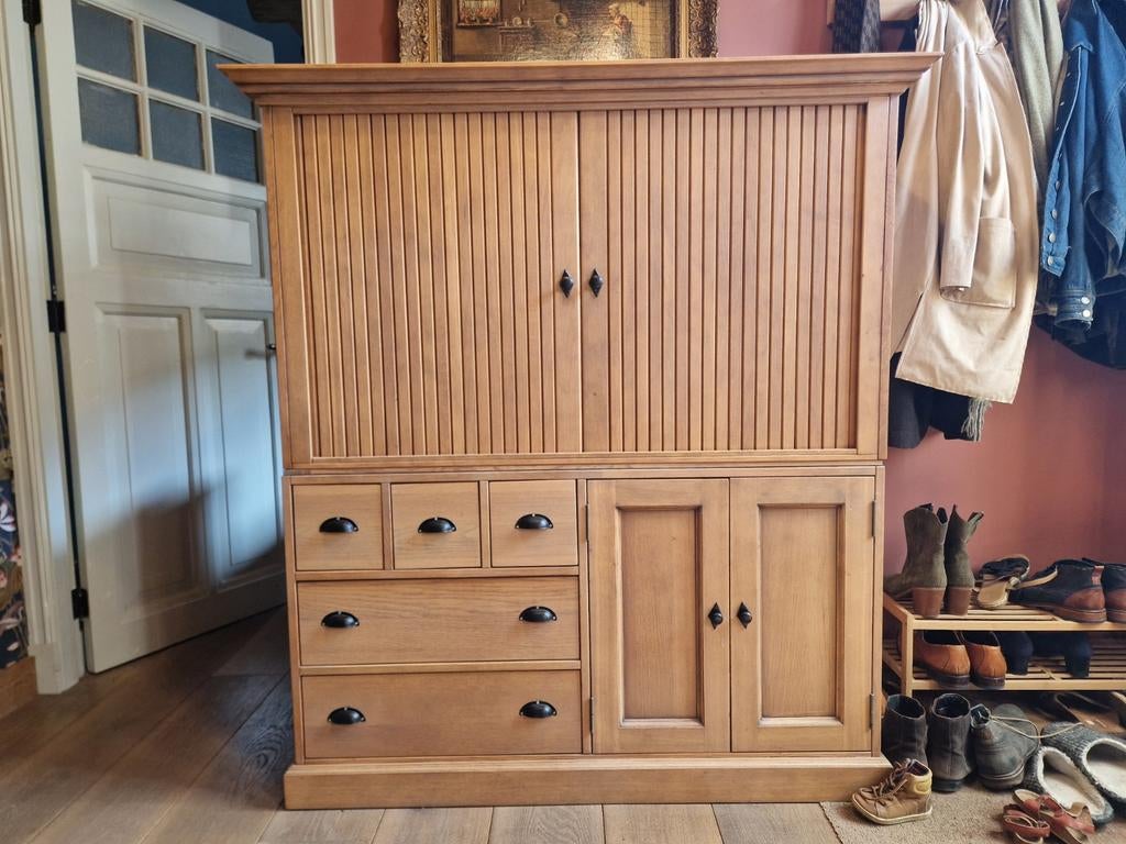 Geschuurde eiken computerkast, Huis en Inrichting, Kasten | Computermeubels, Ophalen, Gebruikt, 120 tot 170 cm, 120 tot 170 cm