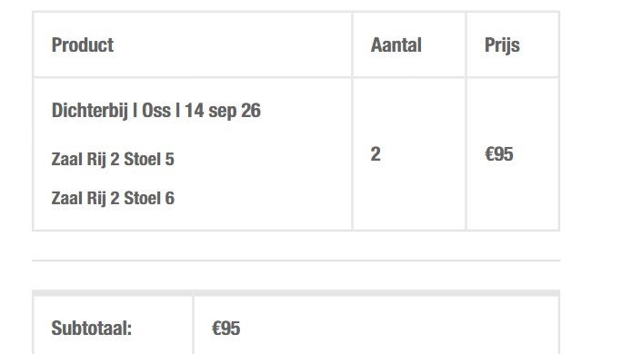 Theatervoorstelling Dichterbij Oss 14 september, Tickets en Kaartjes, Twee personen