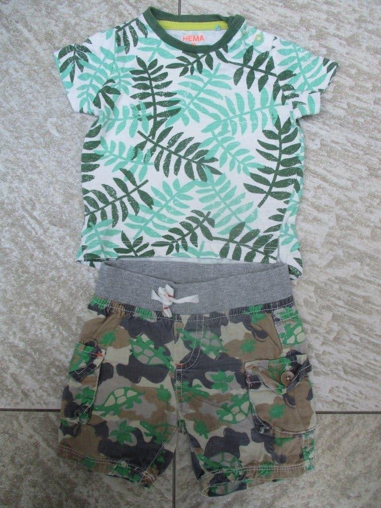 Setje Hema 2-delig groen maat 68 korte broek + T-shirt, Ophalen of Verzenden, Zo goed als nieuw, Setje, Hema