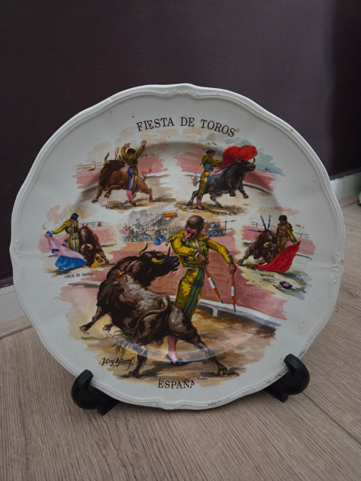 Vintage Spaans Bord - Handwerk 'Fiesta de Toro, Ophalen of Verzenden