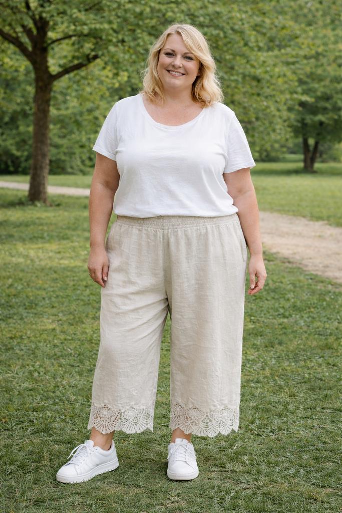 Moonshine, wijde linnen broek maat 3 Nieuwste collectie, Ophalen of Verzenden, Nieuw, Beige, Broek of Spijkerbroek