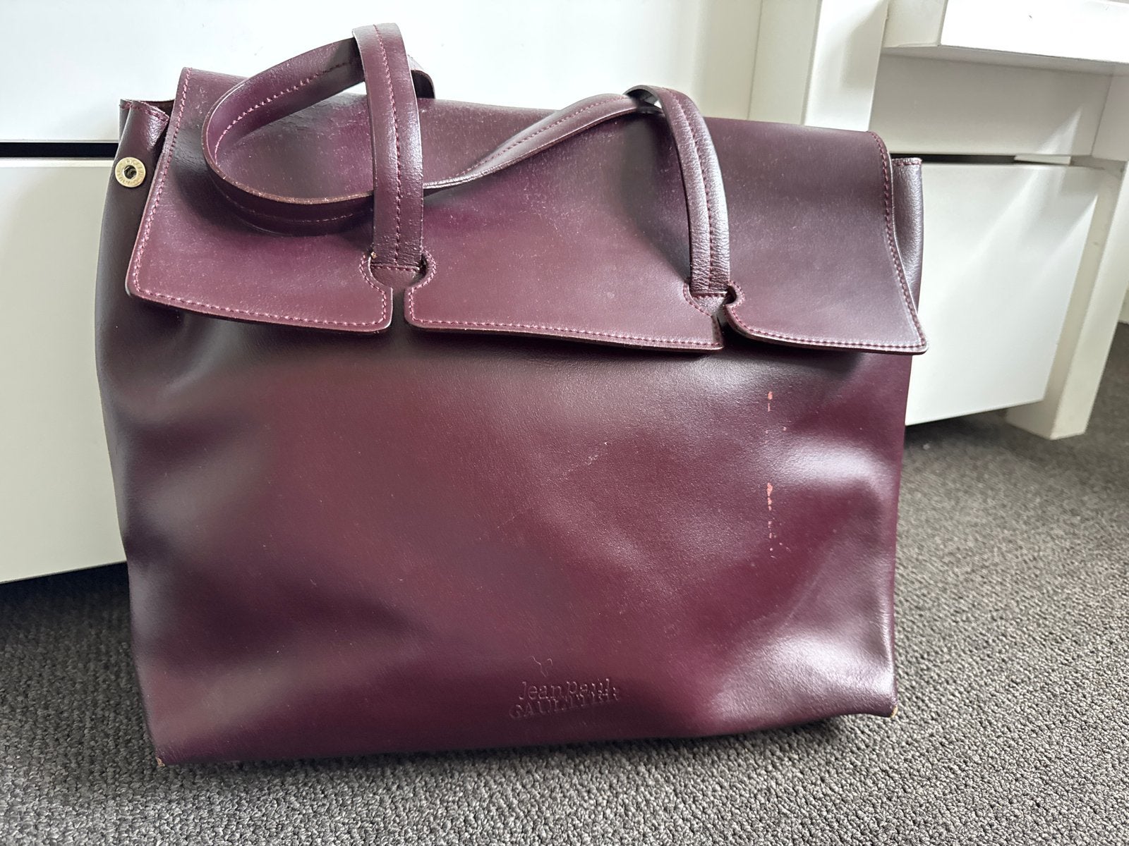 Jean Paul Gaultier Vintage Leren Schoudertas Bordeaux Rood, Ophalen of Verzenden, Gebruikt, Rood, Handtas