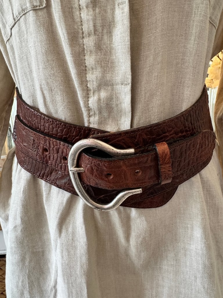 Chique, brede Bruine leren riem Mark, 38/M/80, leer/metal., Kleding | Dames, 80 tot 90 cm, Verzenden, Echt leder, Tailleriem