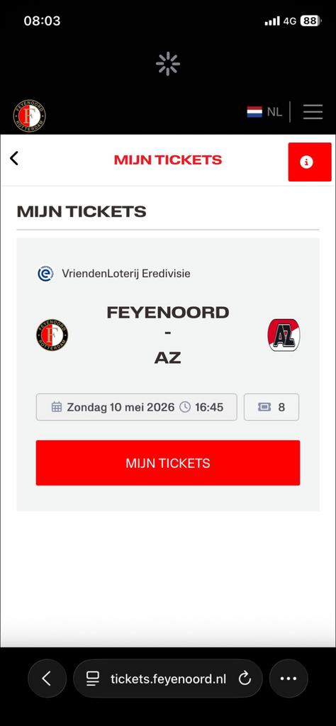 2 tickets feyenoord az vak z4, Twee personen, Februari