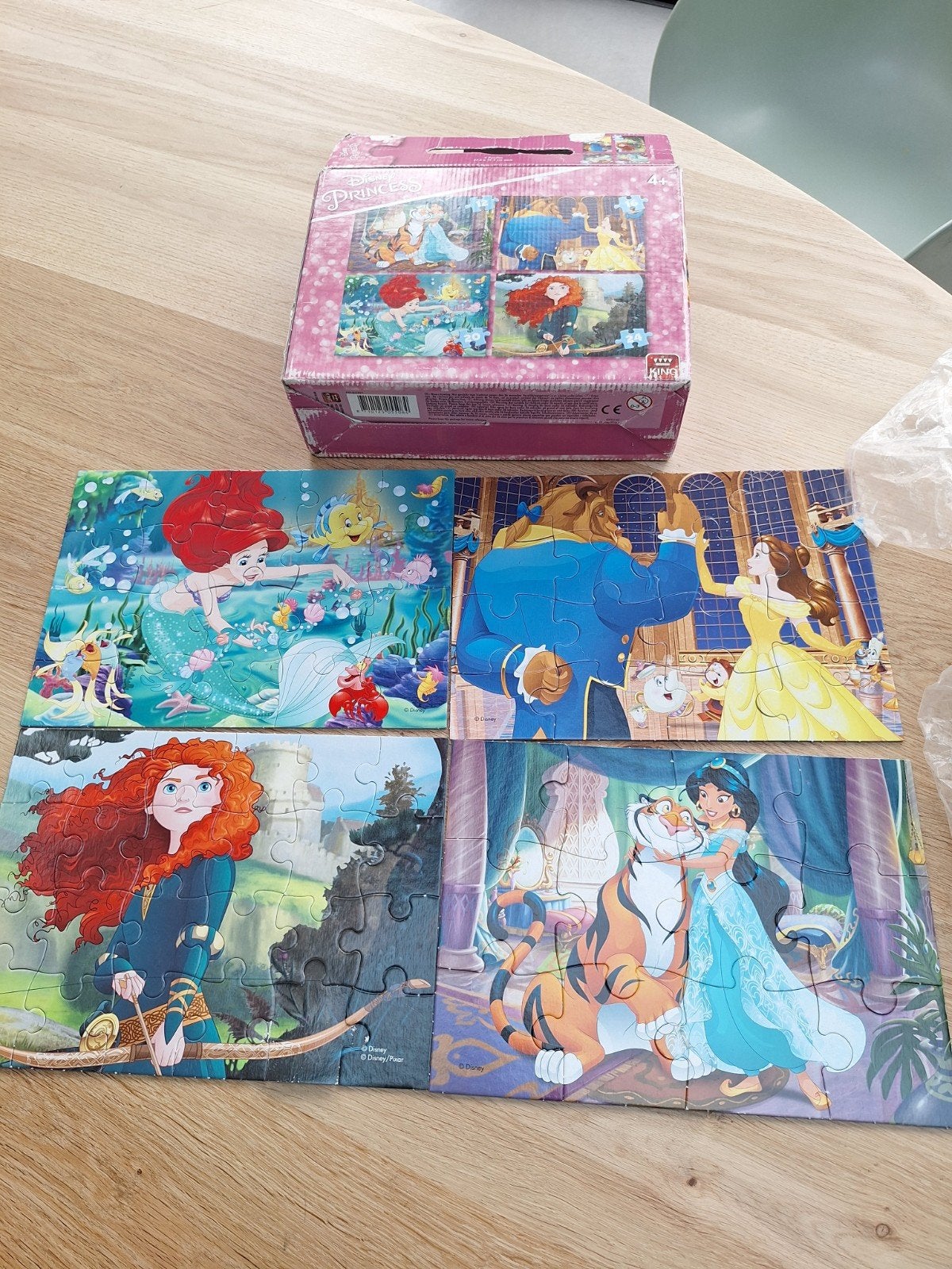 4x Disney Prinsessen Puzzels - Ariel, Belle, Merida, Jasmine, Ophalen, 10 tot 50 stukjes, Gebruikt, 4 tot 6 jaar