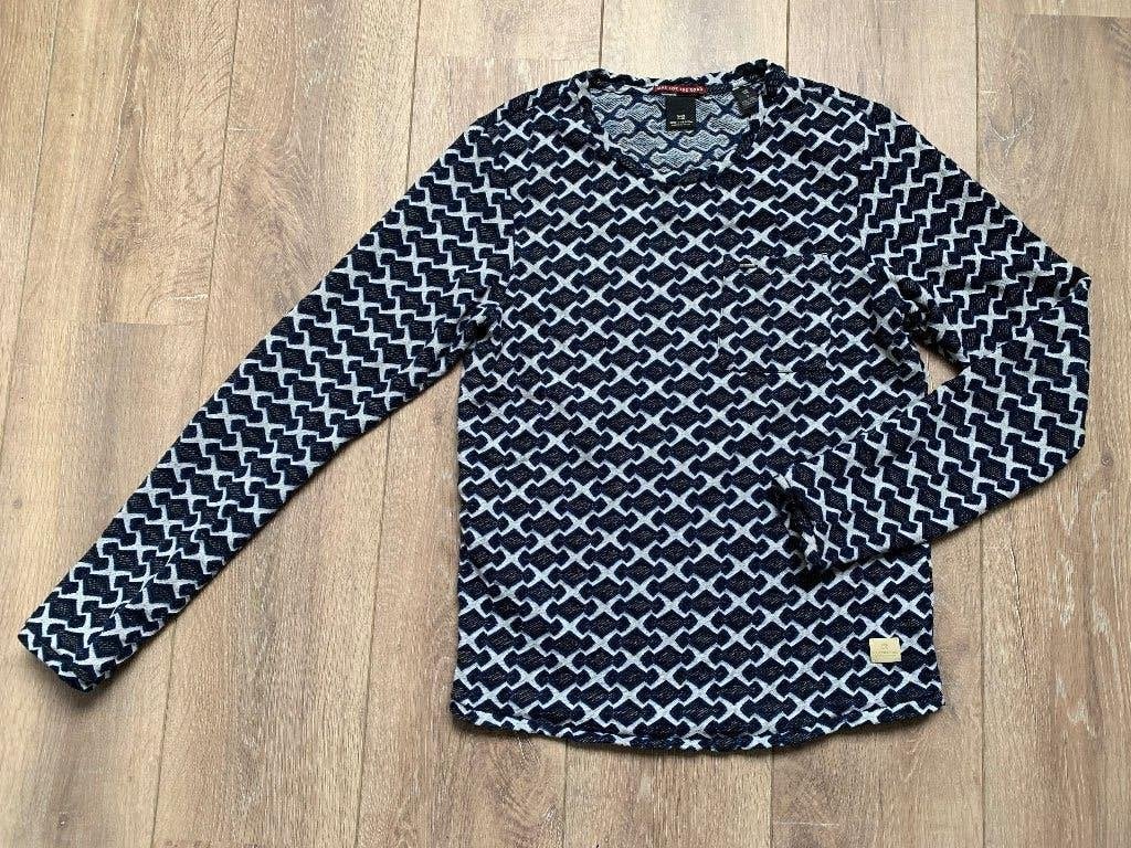 Scotch&Soda sweater trui met motief blauw grijs wit S/46, Zo goed als nieuw, Scotch & Soda, Maat 46 (S) of kleiner, Verzenden