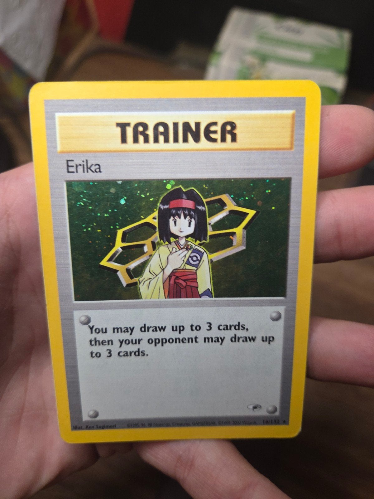 Erika Holo 16/132 Gym Heroes 2000 Wotc era, Ophalen of Verzenden, Zo goed als nieuw, Losse kaart, Foil