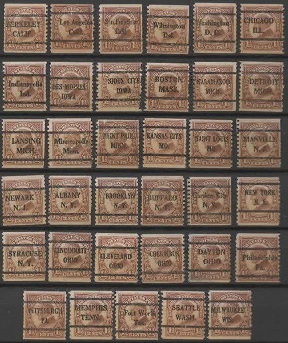 UA Precancels 35 versch 1,5c Harding coil Old Type Bureaus, Ophalen of Verzenden, Gestempeld, Noord-Amerika