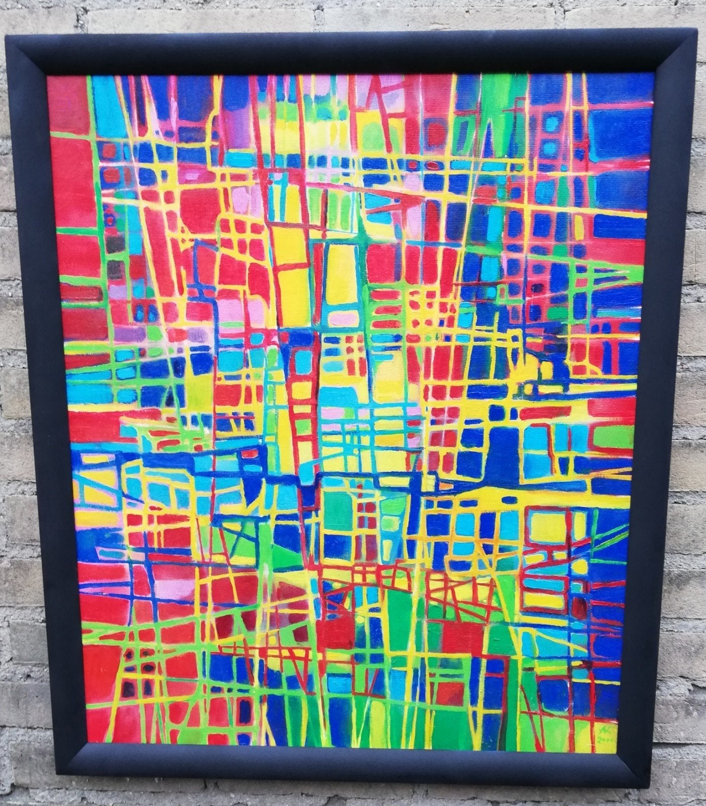 LABYRINTHE DE COULEURS. Sign. Acryl/doek. 59/69 cm., Ophalen of Verzenden