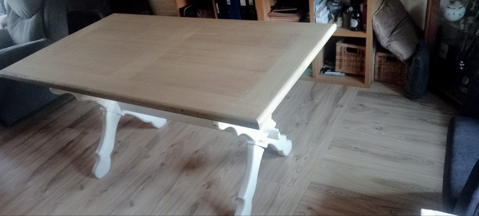 Robuuste eettafel met wit onderstel 150x85x78 cm LxBxH, Ophalen, Gebruikt, 50 tot 100 cm, Vier personen