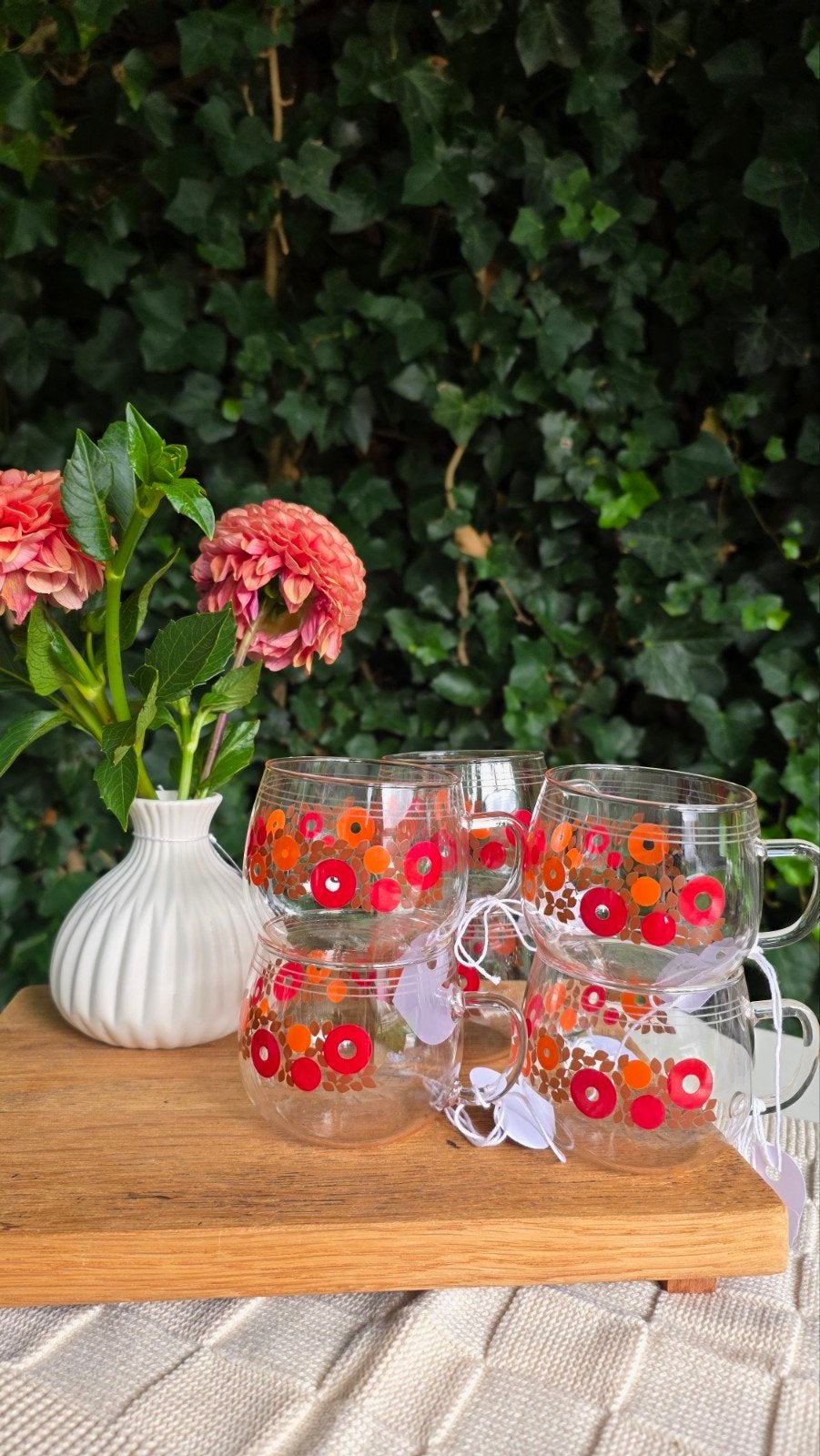 Vintage Schott Mainz Jena Glazen Theekopjes Bloemmotief, Glas of Glazen, Vintage, Vintage, Ophalen of Verzenden